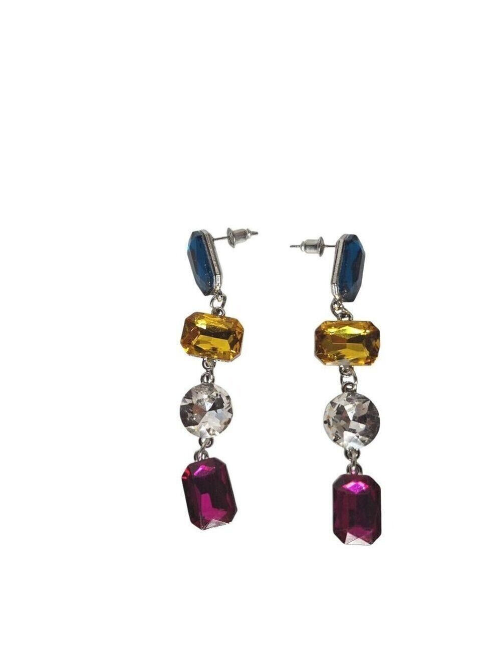 Crystal Drop Earrings Jewel Tone Geometric Rainbow